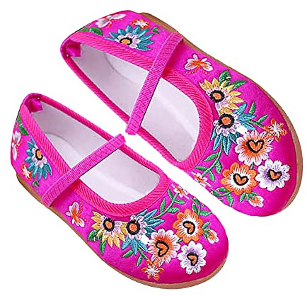 Encanto Mirabel Isabela Madrigal Shoes for Girls Halloween Cosplay Costume Dress Up Outfit Embroidery Mary-Jane Ballerina Flats Shoes Pink