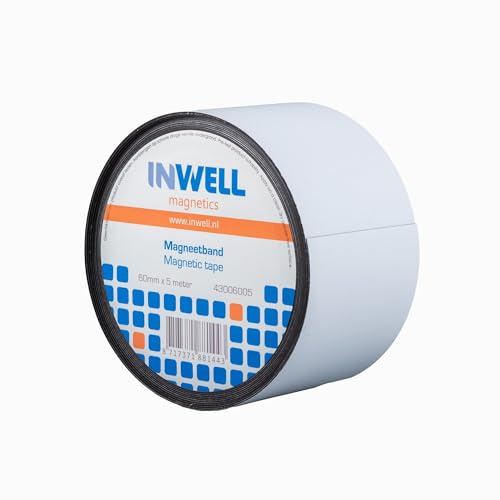 Inwell Magnetband Weiß 60mm x 10m - Nicht Selbstklebend - Beschreibbare Vinyloberfläche - Starke Magnetkraft - Flexibler Magnetstreifen für Regalkennzeichnung, Whiteboard, Logistik & Schule