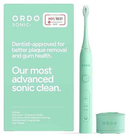 Ordo Sonic+ Electric Toothbrush for Adults, Advanced Smart Tech, 4 Brushing Modes, Fast Rechargeable, Sonic Toothbrushes Over 4 Weeks Battery Life, Silicone Polishing Element, USB Charger, Mint Green
