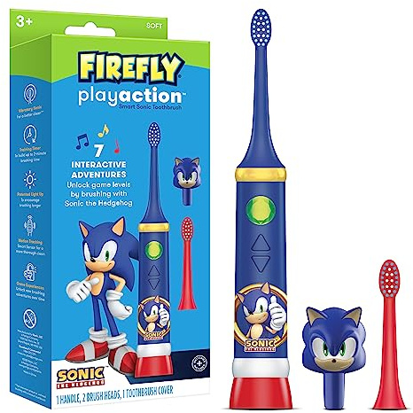 FIREFLY Play Action Sonic The Hedgehog Toothbrush Kit, Interactive Battery Operated Toothbrush with Lights, Music and Games, Batteries Included, Ages 3+