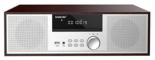 Vintage Micro HiFi System CD Player 40W CD Stereo Mini Component, FM/Bluetooth Compatible/USB/AUX/Remote Control/Headphone Jack, Compatible with High Resolution Sound Source,Silver,Wooden