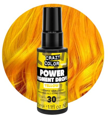 Crazy Color Yellow Power Pigments 30 utilisations | Pigments ultra concentrés, toner personnalisé et teinture semi-permanente de la maison | Formule végétalienne | Sans javel ni ammoniaque | 30 ml