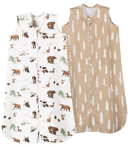 david's kids 100% Organic Cotton Baby Sleep Sack 6-12 Months, Soft Baby Wearable Blankets with 2-Way Zipper, 2 Pack Comfy Sleeping Bags for Infant Newborn Boys Girls, Medium Size, Woodland