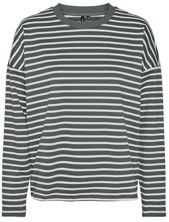 Vero Moda VMABBY LS O-Neck Top JRS Noos, Bálsamo Verde/Rayas: Blanco Nieve, XL