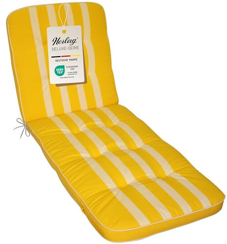 Herlag Liegenauflage Tilly 200x65x7cm | Liegestuhl-Auflage Blockstreifen 7cm | Liegepolster für Gartenliege | Gartenmöbelauflage Liege Deluxe-Serie | Atmungsaktiv | Öko Tex 100 | Gelb-Gestreift