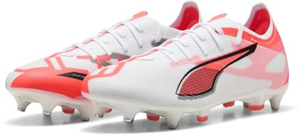 Puma Unisex Ultra 5 Match Mixed Soft Ground Football Boots, Puma White-Puma Black-Glowing Red, 13 UK