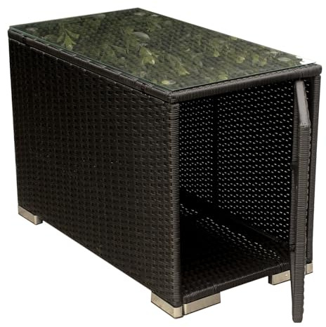 Calma Lux® Couchtisch Beistelltisch Gartentisch Teetisch Tisch Gartenmöbel Kaffeetisch Balkontisch Terrasse Abstelltisch mit Stauraum und Glassplatte 75x40x50cm Poly Rattan Glas (Schwarz)