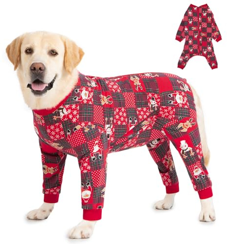 Yeapeeto Dog Onesie Surgery Recovery Suit for Large Medium Bodysuit Dogs Pajamas PJS Full Body for Shedding, Prevent Licking, Wound Protection, Cone Alternative(Xmas Red, 3XL)