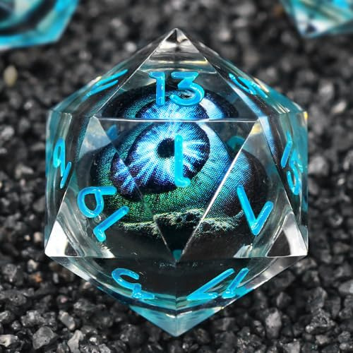 FONVGOGO Set de Dés JDR Dés Jeu de Role pour Donjon et Dragon, 7 Pièces des Œil Mobile Noyau Liquide Résine Polyédriques DND Dice Set (Bleu)