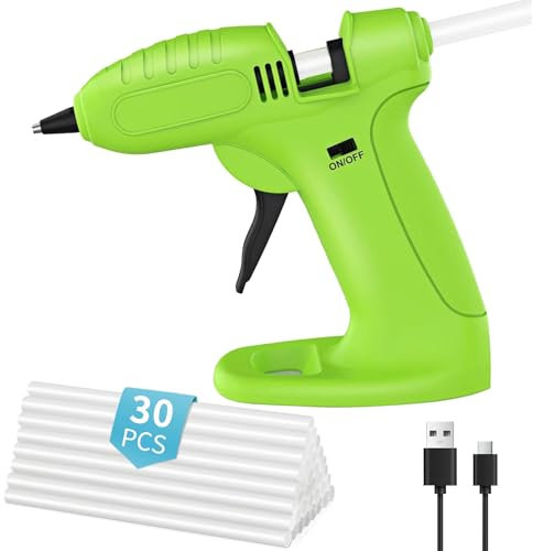 Pistola Silicona Caliente Inalambrica, Máquina Pegamento Batería USB-C con 30 Barra Pegamento y Boquilla Antifugas, Herramienta Pegar para Manualidades, Escuela, Oficina Reparaciones Rápidas, Hogar