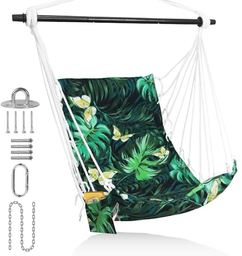 SUNWAY Chaise hamac d'intérieur avec poche ; balançoire suspendue pour adulte ; balançoire en corde avec barre d'écartement ; kit de matériel inclus ; max 158,8 kg pour extérieur, terrasse, terrasse,
