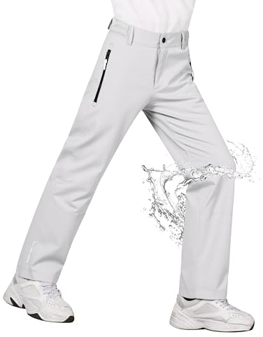 Kids Hiking Pants Waterproof Quick Dry Boys Camping Cargo Pant Lightweight Softshell Uniform Pants for Kid Girls White 7/8