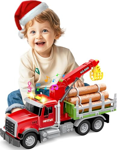 Noaln Kids Toys for 3 4 5 6 7 Years Old Boys, 15 Large Farm Truck with Loading Crane and 6 Trunks Friction Powered Truck Vehicle Toy for Toddler, Birthday Gifts for Boy Toddler Child