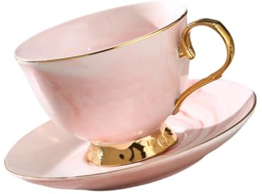 DECORNIJIA Tasse à Café Céramique avec Soucoupe Design Marbre Élégant pour Espresso Cappuccino et Thé Set et Pratique