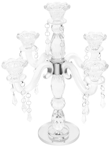 Hanmorfarbi Candelabro a 5 bracci, in cristallo di cristallo, altezza 35,5 cm, decorazione da tavolo per matrimonio, lampadario in cristallo trasparente con 5 portacandele
