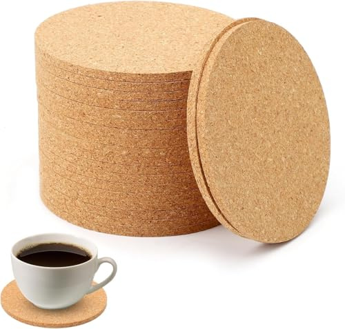 Posavasos Corcho Redondos Pack de 20 Posa Vasos 10 cm de Diámetro 4 mm de Grosor Posavasos Accesorios de Cocina Lisos Reutilizables y Absorbentes Hogar Oficina Bar Restaurant Pub