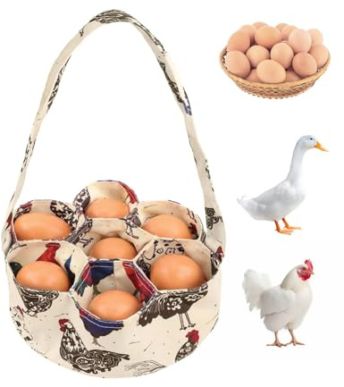 JEXOWIQ Cestino Raccolta Uova con 7 Sacchi, Cestino Portaoggetti Uovo Tela Portatile, Cestino per Raccolta Delle Uova con Maniglia, Cestino per Uova per Polli da Pollaio Uova di Oca e Anatra