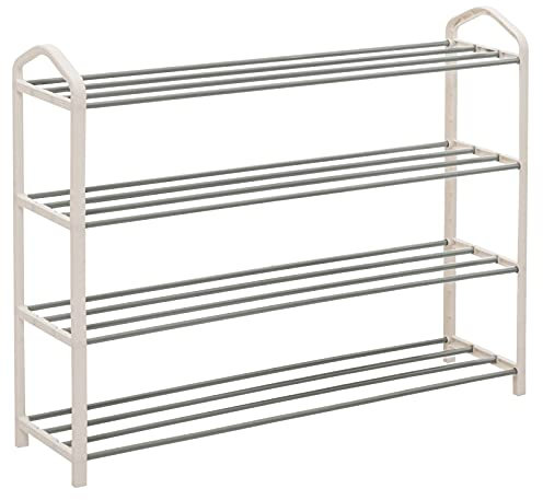 WOLTU Schuhregal mit 4 Ebenen, Schuh Ständer Regale, Schuständer, Schuhablage für 16 Paare Schuhe,Schuh-Organizer, Creme+Schwarz