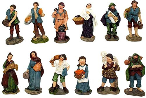 Aurora Store Set 12 Pastori in Resina 9 cm Presepe Classico Statuine in Personaggi Assortiti dipinte a Mano Personaggi Mestieri Contadini Figure Diverse