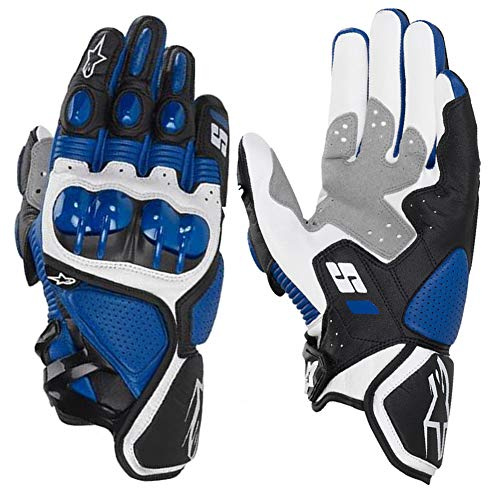 Gants Moto Hiver ~ Gants Moto Homologué Cuir Tactile pour Homme et Femme avec Protection Articulaire et Anti Dérapant, Toute Saison Shot Gant pour Ete Hiver Ski Escalade Chasse VTT Combat,Bleu,L