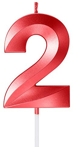 2 Zahlenkerzen in Metallic-Rot, für Geburtstagskuchen