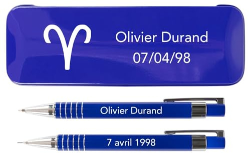 Ocadeau Coffret 2 stylos à personnaliser - Stylo bille et porte mine bleu - Parure avec texte gravé