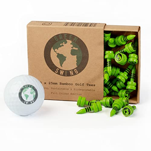 Green Swing Bamboo Golf Tees 25mm | Strong Sustainable Biodegradable | 30pcs | Green Castle Tees