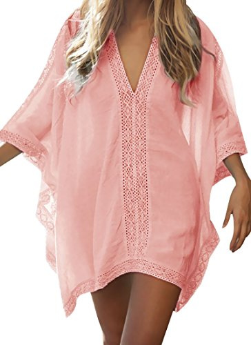 Robe de Plage Dentelle Femme V-Cou Robe Couvrir Beach pour Eté Bikini Beach Cover Up Cache Maillot de Bain pour Femme Taille Unique