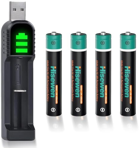 Hisewen 4Pack AAAA Wiederaufladbare NI-MH Akku und Ladegerät für Surface Pen, Stylus Pen, Bluetooth-Kopfhörer, Wecker, Computer, Tester und Google pixebook Pen.