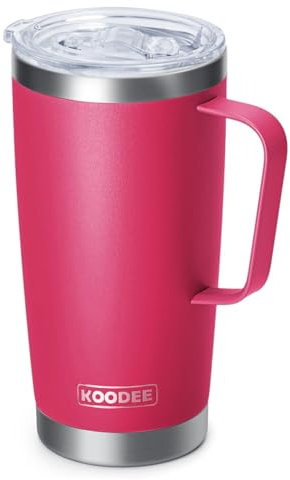 koodee 20 oz Insulated Coffee Mug with Lid and Handle, Stainless Steel Double Wall Vacuum Camping Mug Travel Coffee Tumbler (Canyon Red)