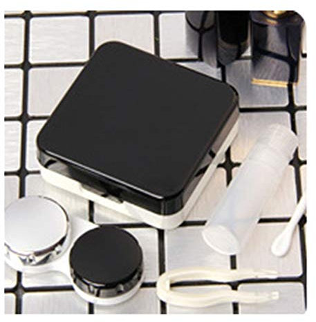 OWLKAY Lens Storage Cases， Contact Lens Cases,Mini Box Container, Colored Contact Lens Case with Mirror Women Colored Contact Lenses Box Eyes Contact Lens Container (Color : Gold) (Color : Svart)