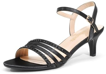 DREAM PAIRS Women's Low Kitten Heels Open Round Toe Rhinestone Strappy Sandals for Dressy Wedding Party,Size 6.5,BLACK-SATIN,SDHS2406W
