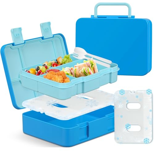 JOOPETALK Chill Bento Lunch Box for Kids Adult with Ice Pack,6-Compartment Reusable Leak-proof Lunch Container for Girls Boys to School,Keep Food Cold&Fresh,Dishwasher & Freezer Safe