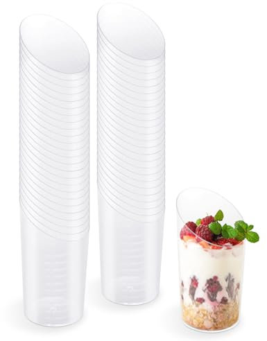Horeca Collection - Pack 50 Uds Vaso Cónico Asimétrico Transparente - 80 cc - Vasitos Aperitivo - 4,5 x 8 cm - Postres - Reutilizables - Cuencos - Finger Food - Entrantes - Catering - Cóctel