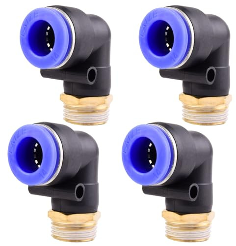 4 piezas 14mm 1/2 PT Racores neumáticos en codo de 90° con rosca macho Racores rápidos neumáticos para mangueras Push-in Conexión de aire comprimido Push-in