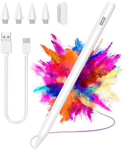 AMZBOSS Penna per Apple iPad 2018-2025, Penna iPad con Rigetto del Palmo, Ricarica Rapida E Sensibilità All'inclinazione, Compatibile ipad A16/10/9/8/7/6,Pro 11/12.9,Air 3/4/5/M2/M3,Mini 5/6(Bianco)