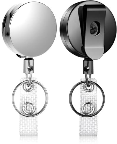 IZyufan 2 Piezas Llavero Extensibles Retráctil, Cordón Extensible con Cable Retráctil de Acero de 65cm, Mosquetón para Soporte de Tarjeta ID para Clave, Identificación