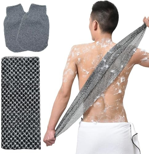 FENQURO 3 Pezzi Giapponese Asciugamano Esfolianti Set, spazzola schiena doccia, spazzola doccia schiena, fascia per schiena, Spazzola Esfoliante per Uomini e Donne, Scrubber per il corpo