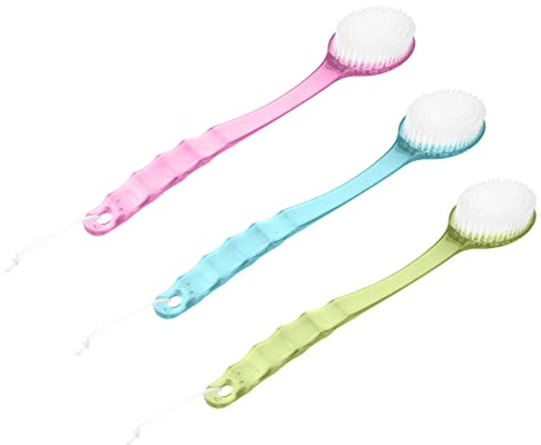 SAFIGLE Cepillo De Ducha Espalda 3 Unidades Colores Transparentes Verde Rojo Azul Mango Largo Exfoliante Corporal Depurador De Piel Para Baño y Masaje
