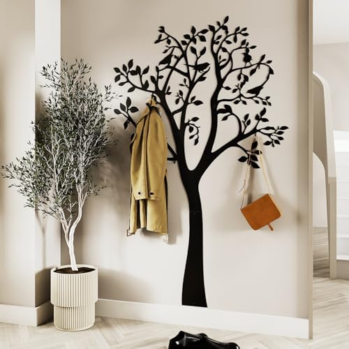 Coat Rack Tree Wall Coat Rack, Black Metal, Hallway Coat Rack, Narrow Hanging, Coat Panel Wall Panels, 175 x 107 cm, Wall Coat Rack Design, Hallway Modern, Funny Coat Rack