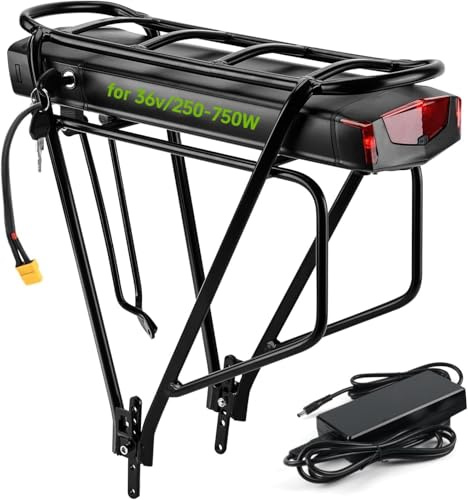 Rear Rack Ebike Battery 36V 15Ah for 26-29 Bikes, Lithium Ion Electric Bike Battery with Charger Luggage Rack Taillight Safe Lock