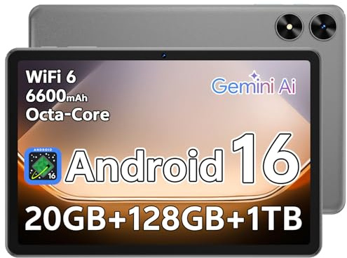 SHARECLOUD Android 16 Tablet 10.1 inch Tablet with Octa-Core Processor, 20GB RAM 128GB ROM 1 TB Expandable, 1280x800 HD IPS Touch Screen, GPS, 8H Battery, WiFi 6, BT 5.2, Dual Camera (Gray)