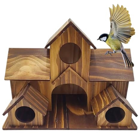 Casa de Madera para Pájaros Cabaña De Madera Decorativa Con Múltiples