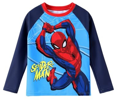 Disney Toddler Boy Rash Guard Shirt Marvel Spider-Man Swim Shirt Little Boys Swimwear Long Bathing Suit Blue Surf Swimsuit Summer Water Shirts Beach UPF 50+Swimming Top Child Water Jersey 4-5 Years