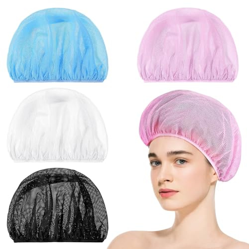 KRENIE Hair Net for Sleeping – 4 Pcs Mesh Sleep Bonnets for Night Use – Elastic Hairnet for Women, Hairnets for Women Drying Long Straight Natural Curly Hair Clean Wash Face