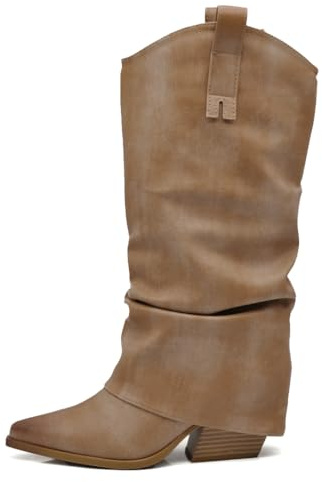 IF Fashion Scarpe Stivali Texani Western Da Donna Con Ghetta Arricciati Slouch G708 camel N.40