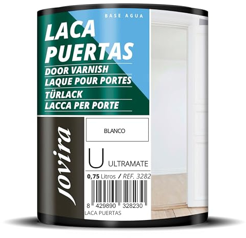 JOVIRA PINTURAS Esmalte Laca Puertas al Agua 750ML Ultra Mate, Renueva y decora las puertas y muebles de madera. (750 ml, Blanco)