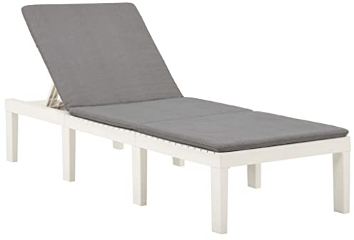 QZZCED White Plastic Sun Lounger with Cushion, Adjustable Backrest and Lightweight Design for Outdoor Relaxation, Easy to Clean Garden Furniture
