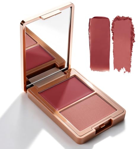 KYDA 2 Colors Blush Palette, 2-in-1 Cream and Powder Blush-02#Cool Rose | High Pigment Natural Glow Face Blusher for Cheeks & Lips, Blush Contour Makeup Palette