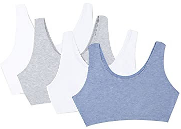 Fruit of the Loom Reggiseno Sportivo da Donna, in Cotone, Opaco, Confezione da 4, Grigio Melange, Bianco, Bianco, Blu Melange, Confezione da 4, 46
